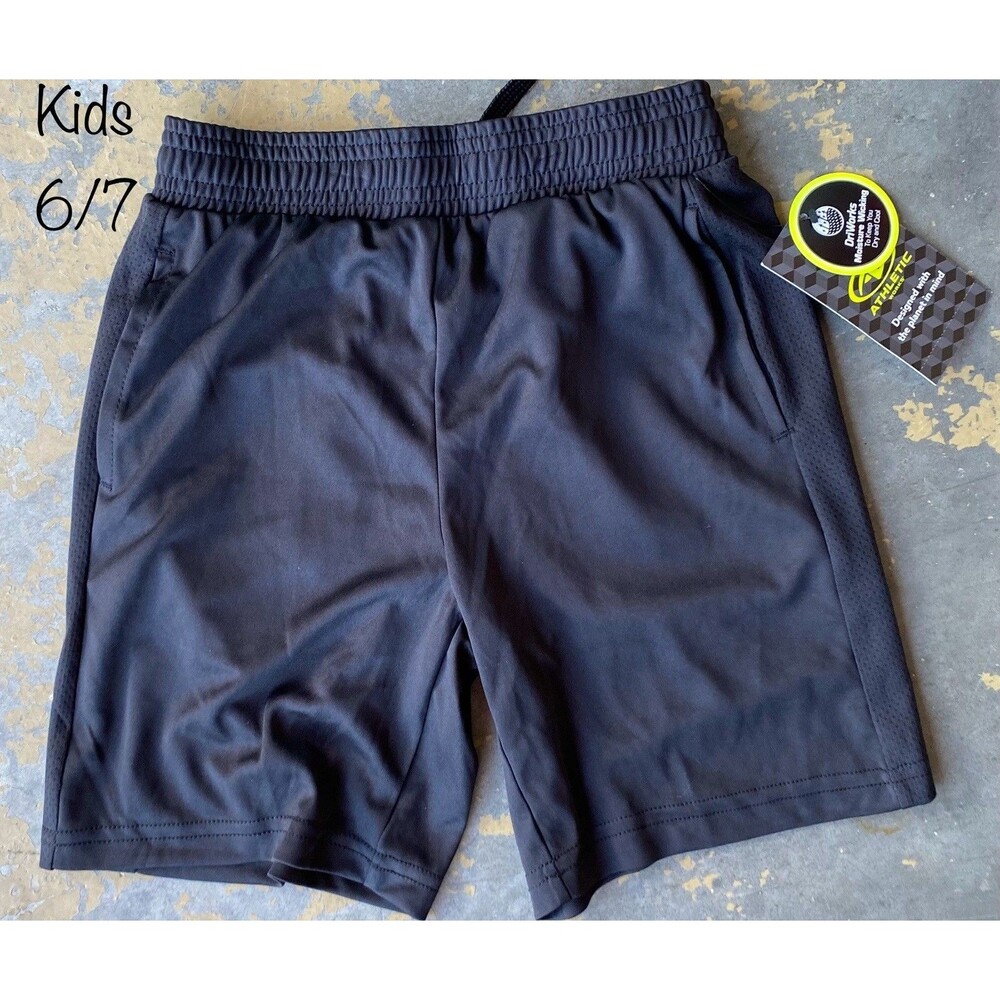 Athletic Works Boys Mesh Shorts Size S 6/7 Black DriWorks Moisture Wicking NWT
